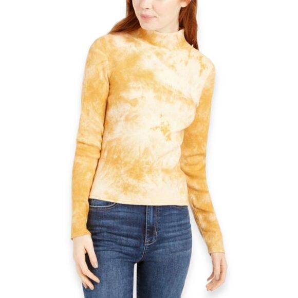 Planet Gold Yellow Tie-Dye mock collar long sleeve Top Large Junior - Picture 1 of 5